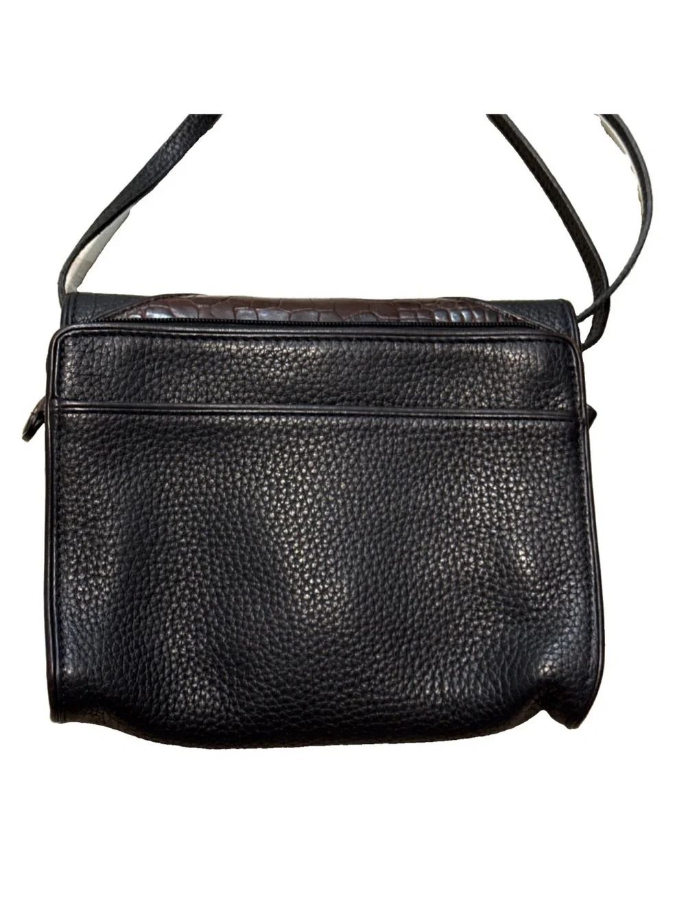 Brighton Black Leather Crossbody Bag with Brown Trim -